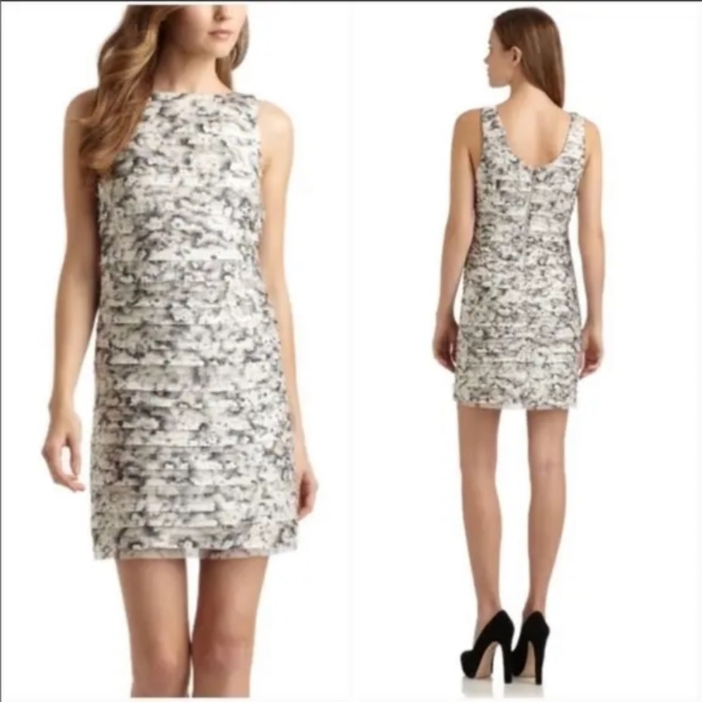 Alice + Olivia Tegan black/white tiered sheath mini dress size 2